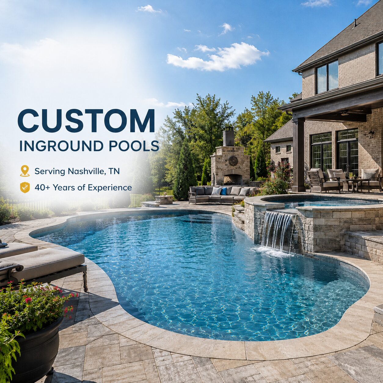 Finished custom gunite pool installed by Sunshine Pools in Middle Tennessee